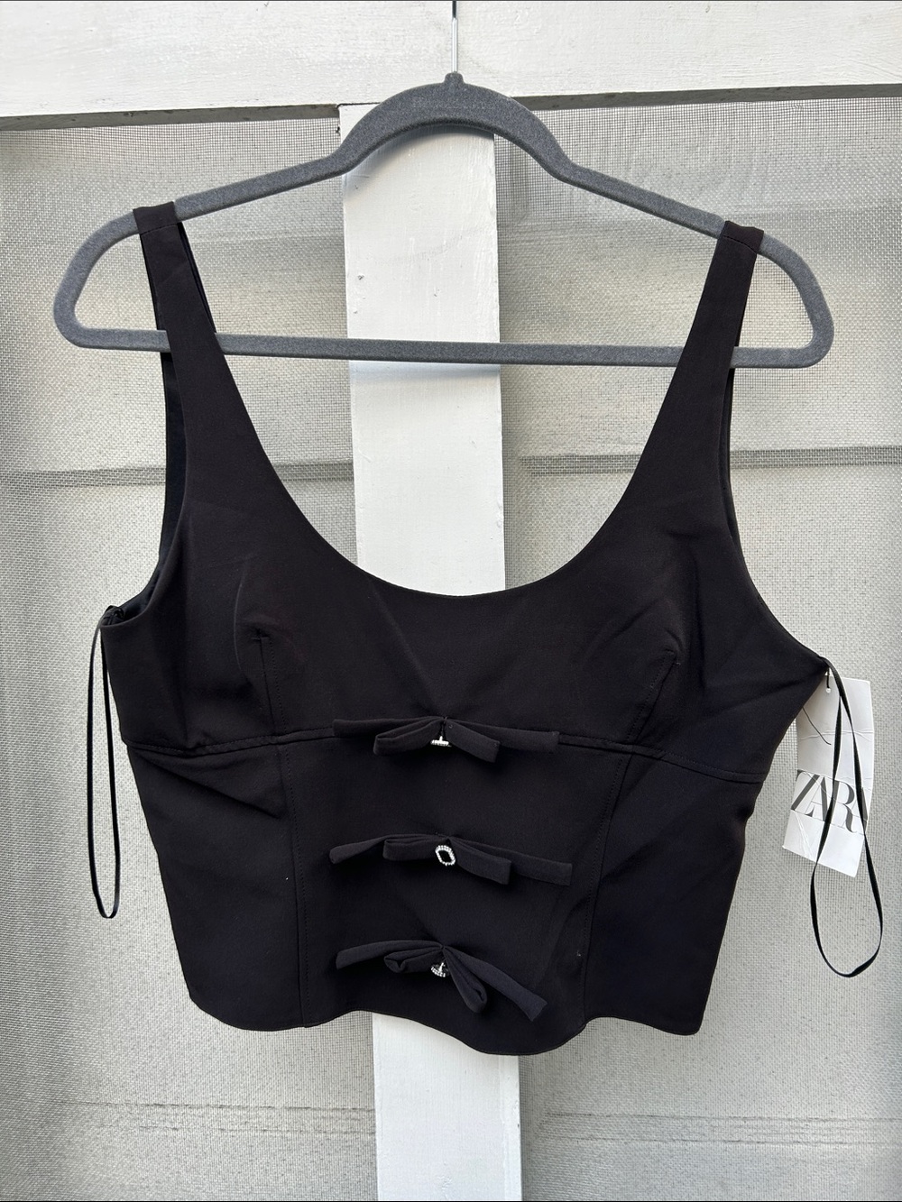 Zara Black Bow-Detail Cropped top